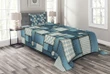 Denim Sewings Squares Pattern Printed Bedspread Set Home Decor