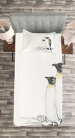 Hand Drawn Penguins Art Printed Bedspread Set Home Decor