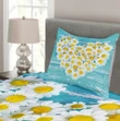 Heart Shaped Daisy Pattern Printed Bedspread Set Home Decor