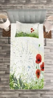 Red Poppies Dragonfly Printed Bedspread Set Home Decor