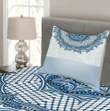 Lace Details On Blue Pattern Printed Bedspread Set Home Decor