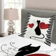 Romantic Couple Pet Kitten Pattern Printed Bedspread Set Home Decor