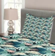 Pastel Monstera Palm Plants Pattern Printed Bedspread Set Home Decor