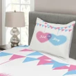 Girl Boy Hearts Flags Pattern Printed Bedspread Set Home Decor