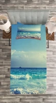 Ocean Seychelles Waves Pattern Printed Bedspread Set Home Decor