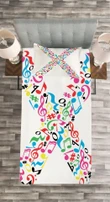 Vibrant Abc Musical Notes Pattern Printed Bedspread Set Home Decor
