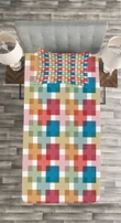 Wall Or Floor Squares Pattern Printed Bedspread Set Home Decor