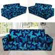 Blue Leather And Butterfly Print Sofa Cover