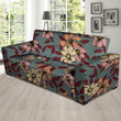 White Flower And Pink Leaf Print Sofa Cover