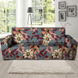 White Flower And Pink Leaf Print Sofa Cover