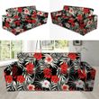 Red And White Hibiscus Flowers Hawaiian Realistic Sofa Cover