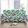Red And Yellow Butterflies In Green Garden White Background Sofa Cover