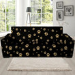 Black Leather And Gold Footprint Paw Sofa Cover