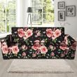 Black Pink Rose Flower Pattern Print Sofa Cover