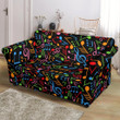Music Note Colorful Black Themed Pattern Sofa Cover