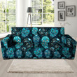 Blue Sugar Skull Pattern Print Sofa Cover