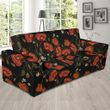 Red Floral Poppy Pattern Theme Sofa Cover