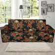 Skeleton Sugar Skull With Floral Rose Pattern Theme Sofa Cover