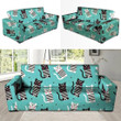 Love Turquoise Leather And Cat Cartoon Print Sofa Cover