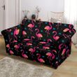 Pink Neon Flamingo Pattern Black Background Sofa Cover