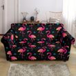 Pink Neon Flamingo Pattern Black Background Sofa Cover