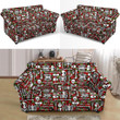 Red Leather And Skeleton Pattern Print Sofa Cover