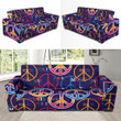 Hippie Music Van Peace Sign Pattern Background Sofa Cover