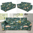 Dino Dinosaur Flower Leaf Pattern Background Sofa Cover