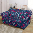 Red And White Butterflies Deep Blue Pattern Sofa Cover