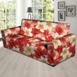 Red And White Hibiscus Hawaiian Realistic Sofa Cover