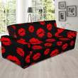 Red Lips Kiss On Black Theme Sofa Cover
