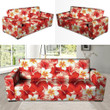 Red And White Hibiscus Hawaiian Realistic Sofa Cover