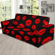 Red Lips Kiss On Black Theme Sofa Cover