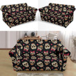 Sugar Skull With Pink Heart Black Theme Sofa Cover