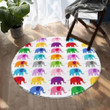 Colorful Elephant White Theme Round Rug Home Decor