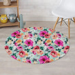 Charming Colorful Rose Floral Blue Theme Round Rug Home Decor