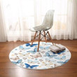 Butterfly Insect White Theme Round Rug Home Decor
