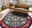 Red And Grey Theme Vintage Floral Pattern Round Rug Home Decor