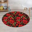 Realistic Red Rose Floral Black Theme Round Rug Home Decor