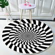 White Black Twisted Optical Illusions Round Rug Home Decor