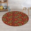 Golden Chinese Dragon Floral Design Round Rug Home Decor