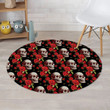 Black Background Brilliant Red Rose And Skull Round Rug Home Decor