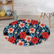 Tropical Hibiscus Flower Blue Leave Round Rug Home Decor