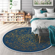 Abstract Blue Golden Round Rug Home Decor