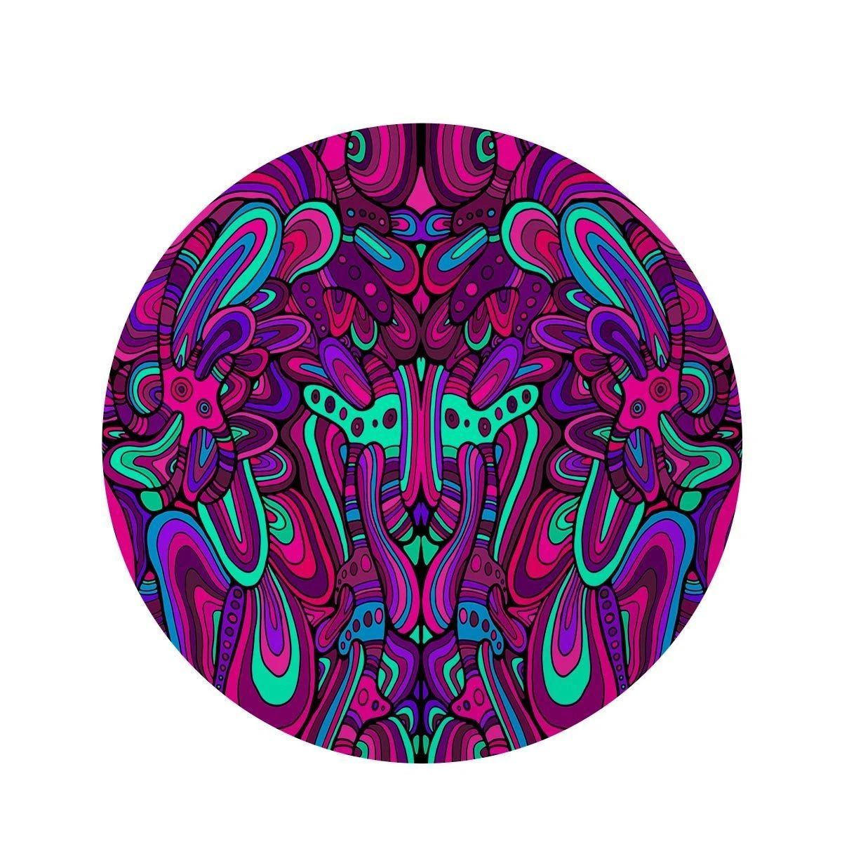 Psychedelic Trippy Doodle Neon Blue And Purple Pattern Round Rug Home Decor