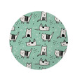 Cute Green Doodle Cat Medium Aquamarine Theme Round Rug Home Decor