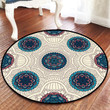 Exotic Blue Floral Pattern Grey Theme Round Rug Home Decor