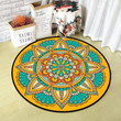Cyan And Gold Beautiful Vintage Round Rug Home Decor
