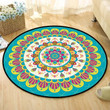 Deep Sky Blue Yellow And Pink Gorgeous Vintage Texture Round Rug Home Decor