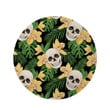Tropical Floral Skull Yellow Flowers Green Leave Round Rug Home Decor
